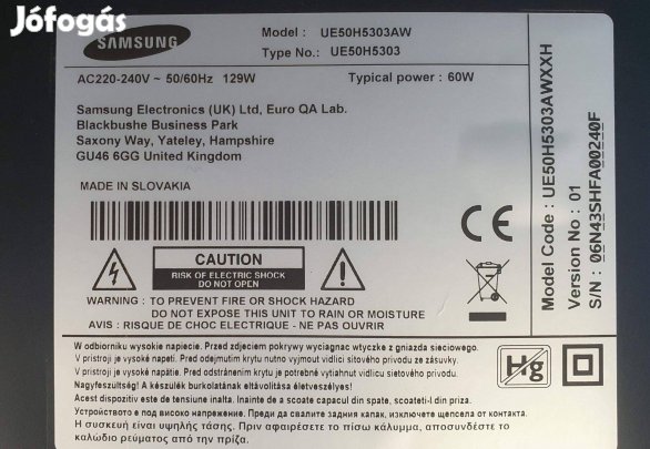 Samsung UE50H5303 LED LCD tv hibás törött alkatrésznek ,Tcon elkelt