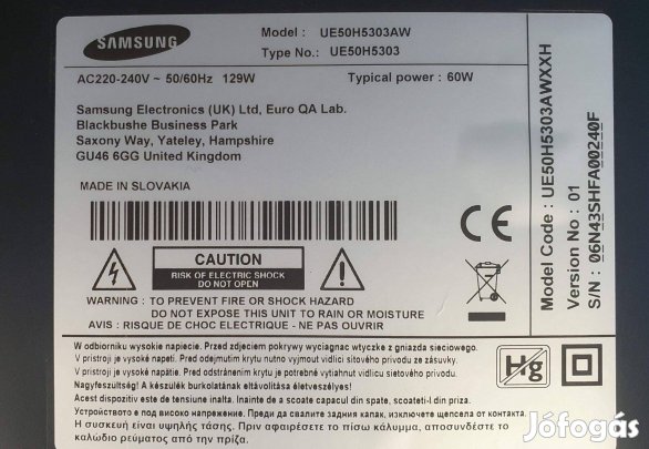 Samsung UE50H5303 LED LCD tv hibás törött alkatrésznek ,Tcon elkelt