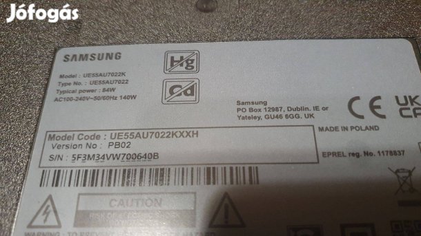 Samsung UE55AU7022K LED tv törött,táp elkelt BOE Tcon! UE50AU7022