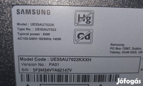 Samsung UE55AU7022K LED tv törött,táp,main elkelt! 6870C-0805A