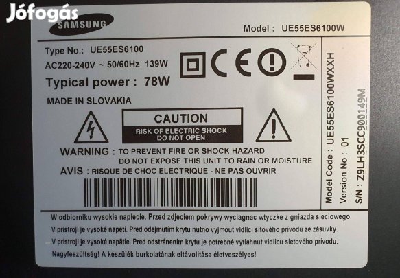 Samsung UE55Es6100W hibás LED LCD tv eladó UE55Es6100