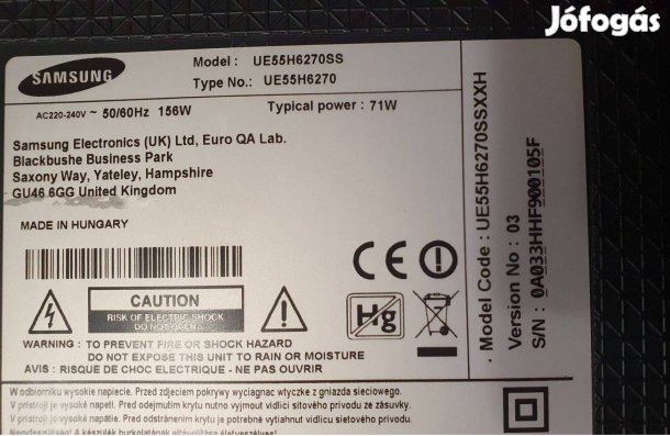 Samsung UE55H6270SS törött LED tv,mainboard elkelt UE55H6270