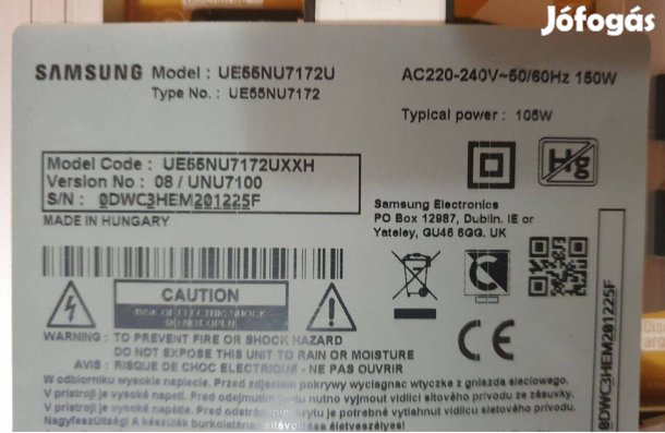 Samsung UE55NU7172U LED LCD tv panelek alkatrésznek UE55NU7172