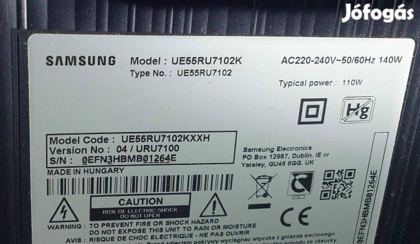 Samsung UE55RU7102K UHD LED tv hibás törött alkatrésznek UE55RU7102