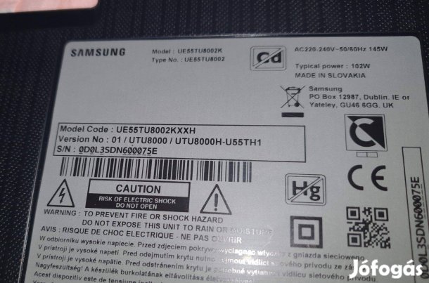 Samsung UE55TU8002K 4K UHD LED tv alkatrészek,mainboard elkelt!
