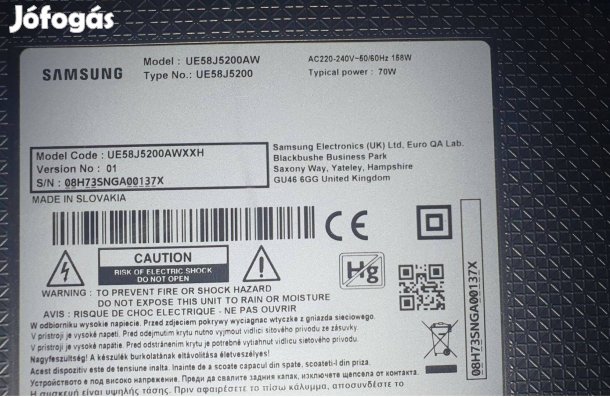 Samsung UE58J5200AW LED tv alkatrésznek UE58J5200 táp elkelt