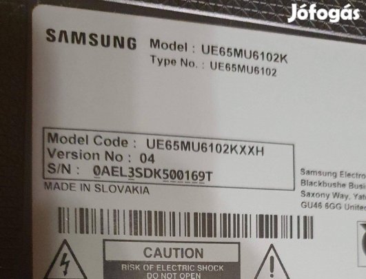 Samsung UE65MU6102K LED tv hibás törött alkatrésznek UE65MU6102