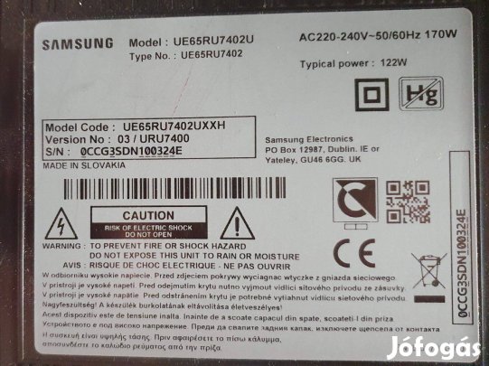 Samsung UE65RU7402 LED tv tápegység alkatrésznek main,háttér elkelt