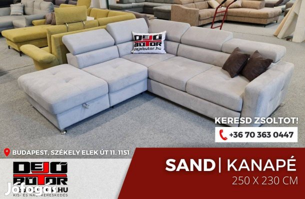 Sand L szürke hárfalas sarok kanapé ülőgarnitúra 250x230 cm ágyazható