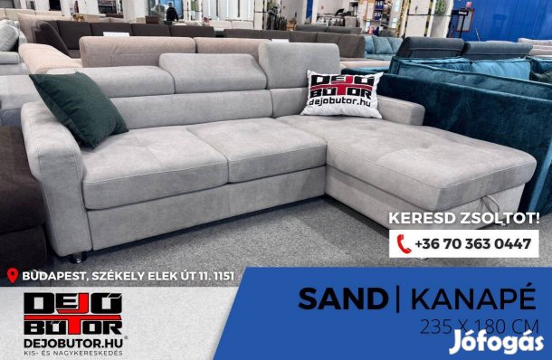 Sand szürke bútor sarok kanapé ülőgarnitúra 235x180 cm ágyazható