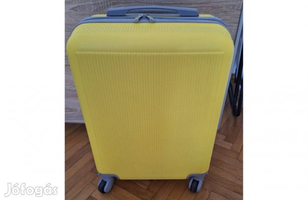 Sárga, 4 kerekű, keményfedelű bőrönd, olasz