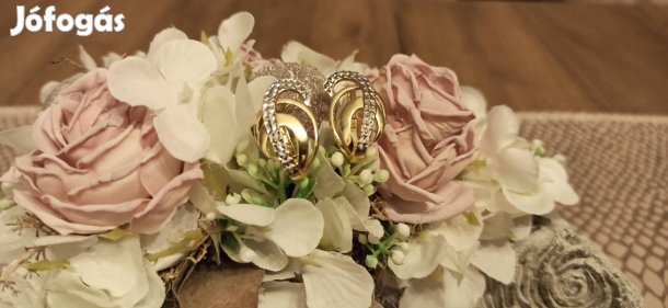 Sárga - fehér arany vésett  fülbevaló 14k 585  ? Valentin nap