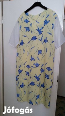 Sárga alapon kék mintás rövid ujjú nagy méretű ruha XXL-es