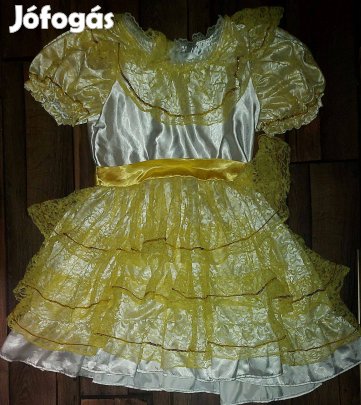 Sárga csipkés fehér jelmez ruha, Bell jelmez ruha, királylány jelmez