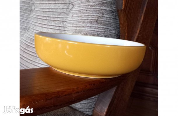 Sárga-fehér leveses, tésztás tányér 22 cm átmérő, 7 cm magas- Új