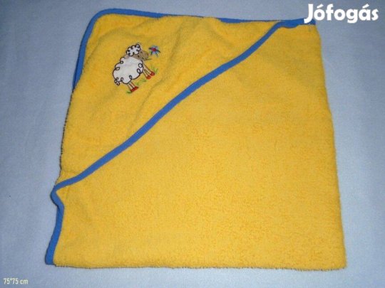Sárga kapucnis bárány mintás kifogó babatörölköző 75*75 cm sárga