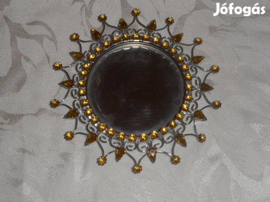 Sárga köves fém kerek poháralátét, képkeret