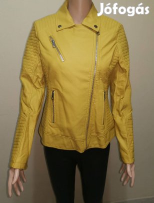 Sárga női műbőr dzseki S könnyű, cipzáras, motoros stílus