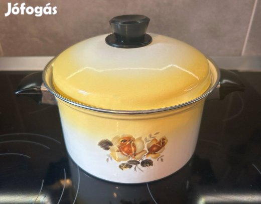 Sárga rózsás fazék fedővel, újszerű