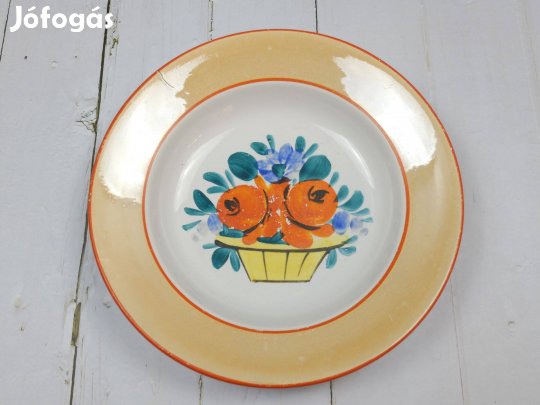 Sárga szegélyű virágos fali dísztányér 23cm