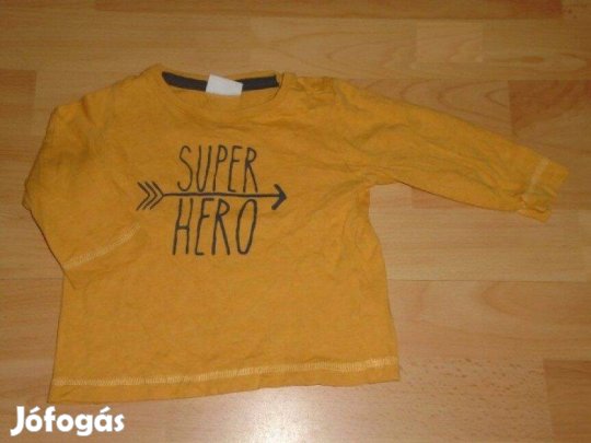 Sárga színű super hero feliratos hosszú ujjú felső 6-9 hó (méret 74)