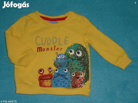 Sárga szörny mintás hosszú ujjú felső 6-9 hó (méret 74)