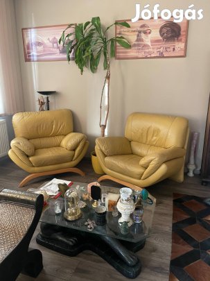 Sárga valódi bőr fotelgarnitúra