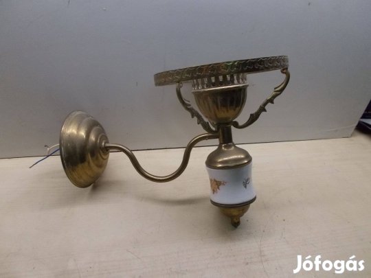 Sárgaréz falikar mázos porcelán virág mintás díszítéssel E27 izzó