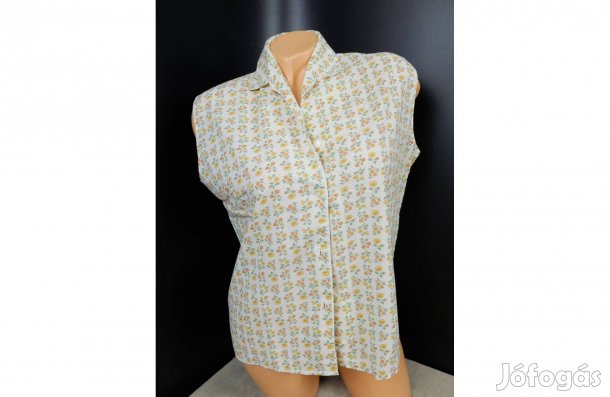 Sárgás narancsos zöldes virágos gombos női ing ujjatlan