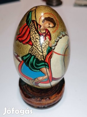 Sárkányölő Szent György aranyozott kézzel festett fa tojás