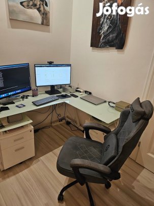 Sarok íróasztal , üveg lappal