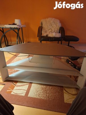 Sarokba rakható, üveg média állvány, nagy méretű tv-nek