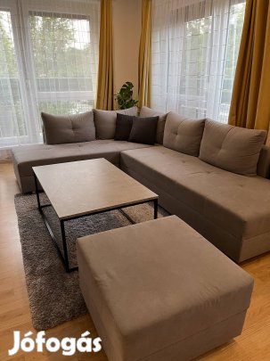 Sarokkanapé & puff (ágyazható + ágyneműtartó)