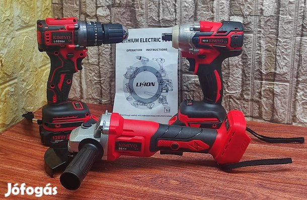 Sarokköszörű Fúrógép és Csavarbehajtó töltőpaddal 3db gép 2db Li akku