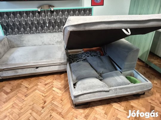 Sarokülő szürke bársony újszerű rladó