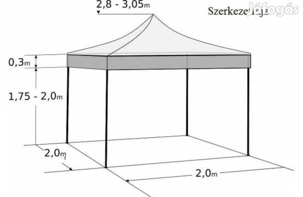 Sátor Pavilon 2X2m (AA tip.) piaci árusító sátor + Erős PVC/UV ponyva