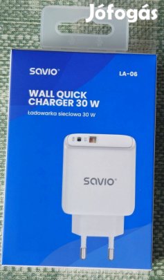 Savio gyorstöltő adapter, 30W (LA-06) USB-C PD 30W / USB-A QC 18W