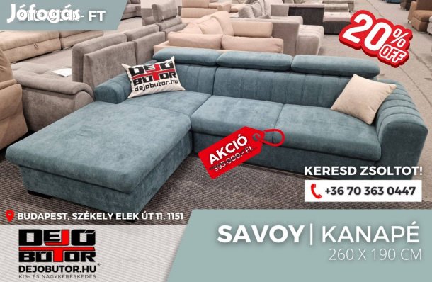 Savoy kék sarok rugós kanapé ülőgarnitúra 260x190 cm ágyazható