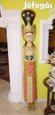 Sawasdee Lady Thaiföldi üdvözlő kisasszony festett faszobor páros