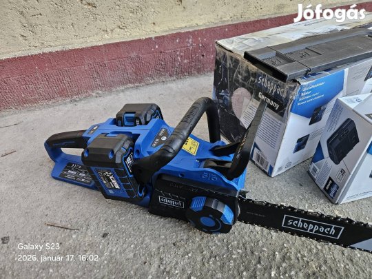 Scheppach akkumlátoros láncfürész dobozában új állapotban 