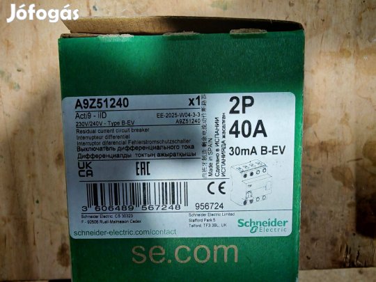 Schneider Electric A9Z51240 védőkapcsoló, B típus 2P 30mA 40A