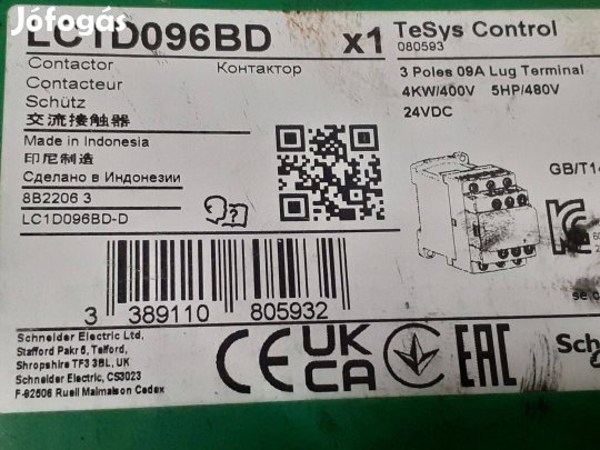 Schneider LC1D096BD mágneskapcsoló, kontaktor, 9A, 24VDC