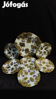 Schütz Blansko antik majolika süteményes készlet 1+6 db