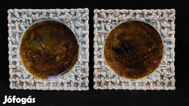 Schütz Cilli fajansz, szögletes, madaras tálkák, 2 db