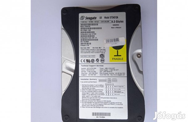 Seagate ST 34313A 4,3 Gbytes-os merevlemez , Win XP