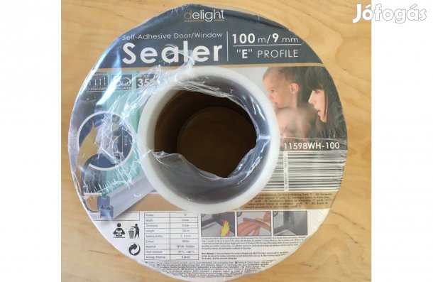 Sealer fehér, öntapadó, ajtó/ablak hőszigetelő szalag, E profil, 100 m