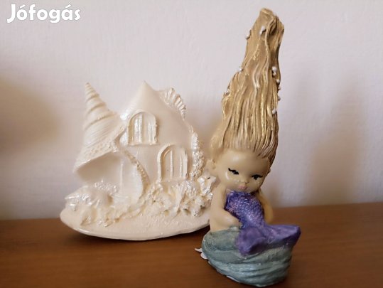 Sellő kislány műgyanta figura tengeri palotával és kagylóval