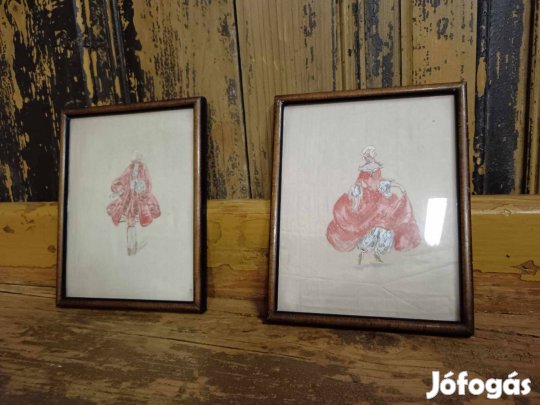 Selyem alapra festett képek, 19. századi dekorációs tárgyak, párban