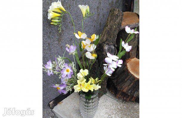 Selyem szirmú művirág csokor sárga lila virág virágszál