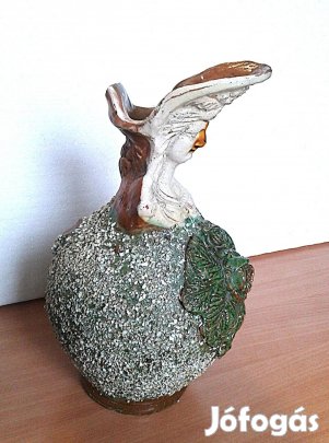 Sérült Antik XIX.sz.végi, ritka, női fejes kiöntős, mázas korsó